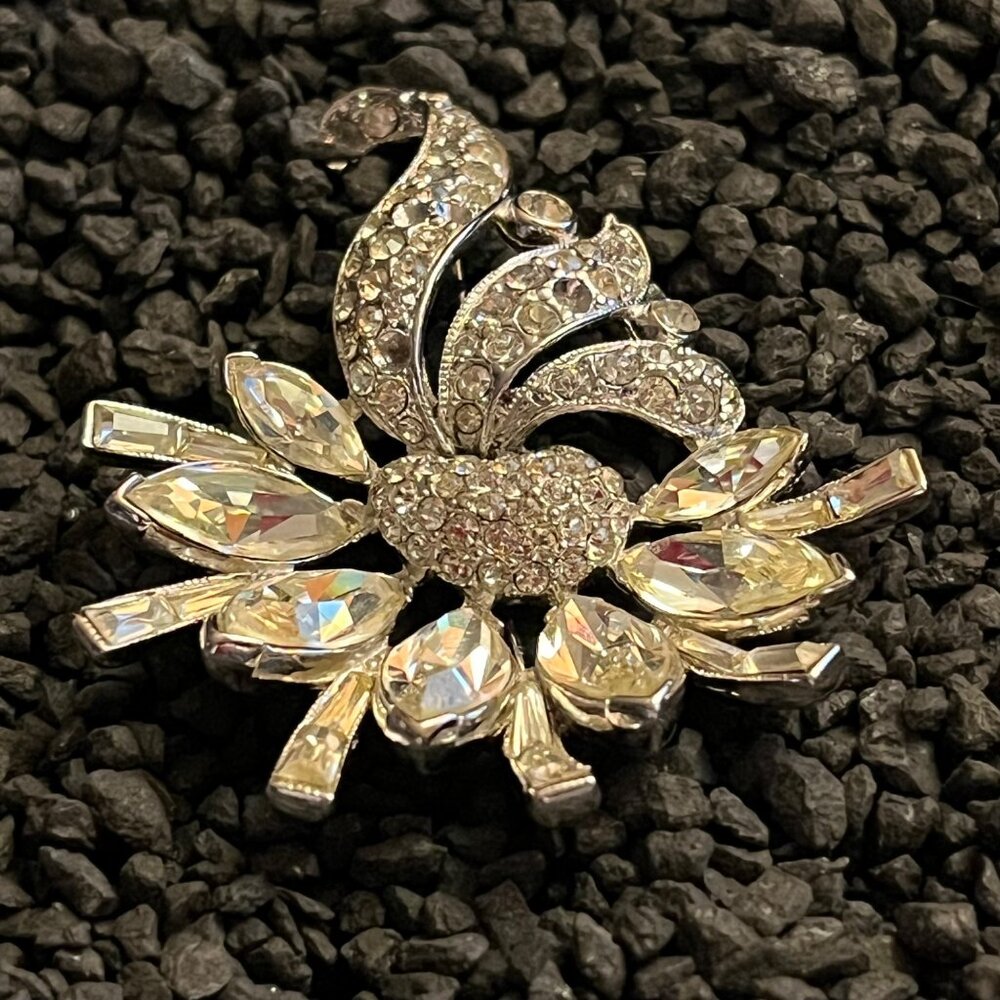 Vintage Bogoff Clear Rhinestone Large Floral Broo… - image 4